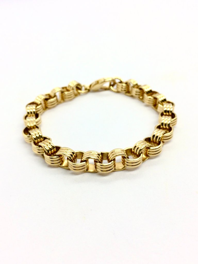 Vintage Chain Bracelet Gold Tone Ribbed Double Link Textured 7.25" Unsigned